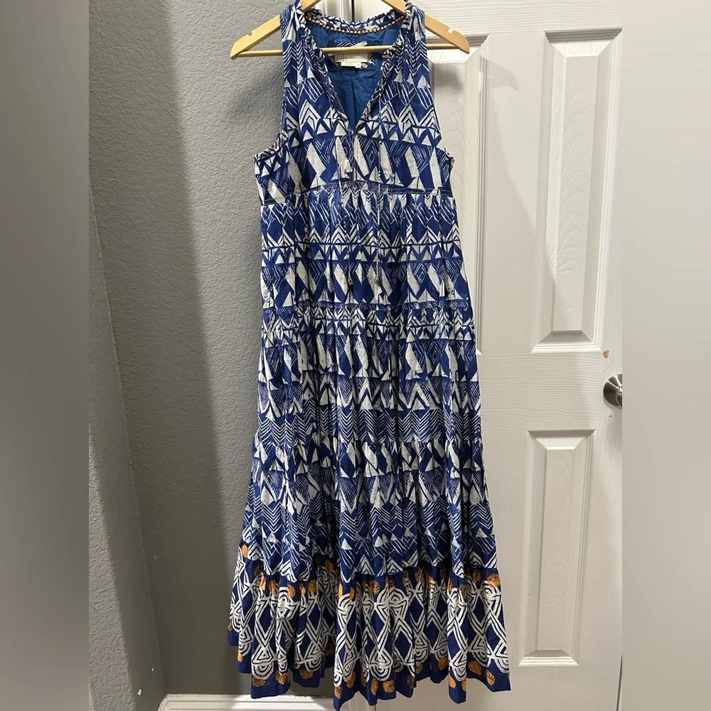 Anthropologie blue abstract tiered maxi dress size XS/S - Picture 4 of 12